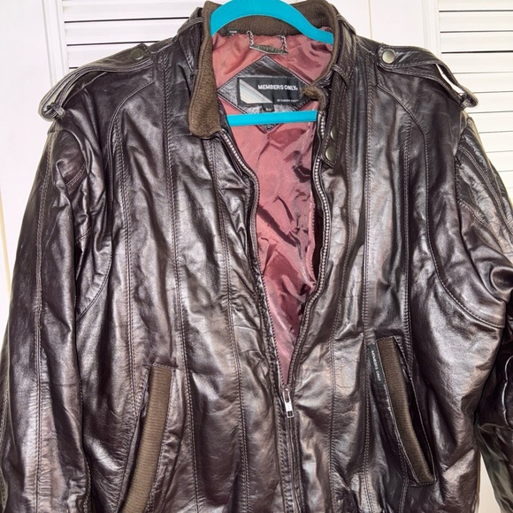 Members Only Dark Brown Leather Bomber Jacket - Picture 1 of 7